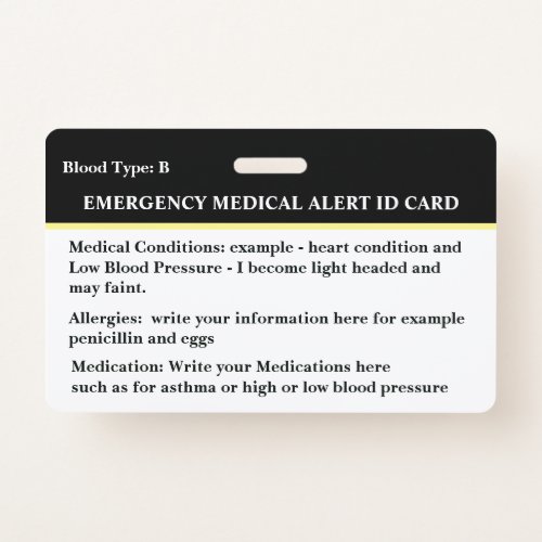 Medical Alert Emergency Contact ID Card Custom  Badge