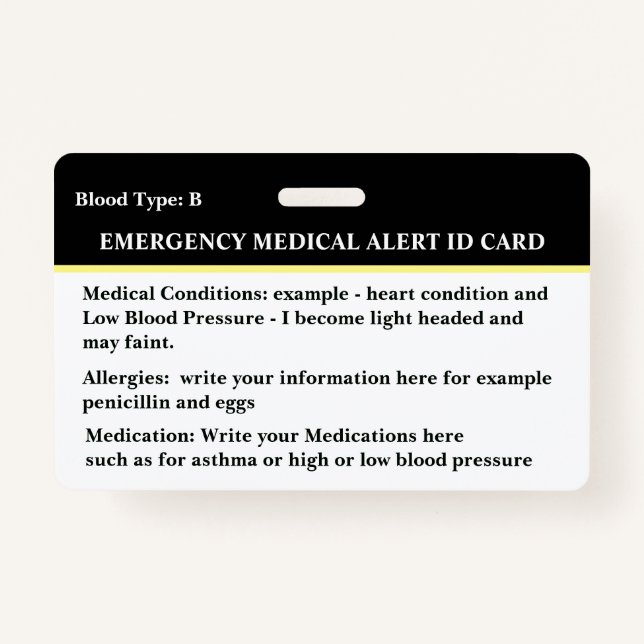 Medical Alert Emergency Contact ID Card Custom  Badge (Front)