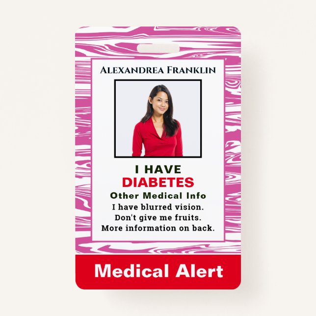 Medical Alert Emergency ID Card Photo Custom  Badge (Front)