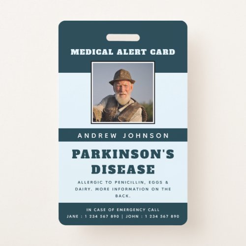 Medical Alert Emergency Info  ID Photo Adult Name Badge