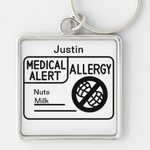 Medical Alert Food Allergy Adults Kids Keychain