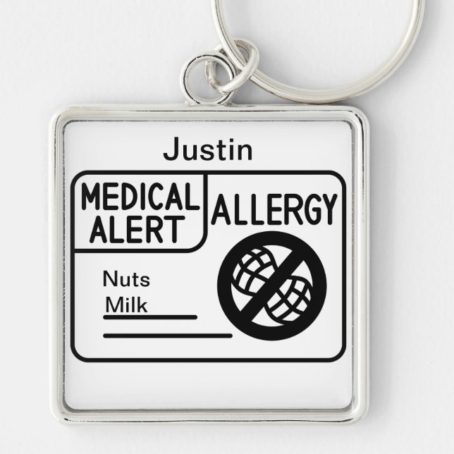 Medical Alert Food Allergy Adults Kids Keychain (Front)