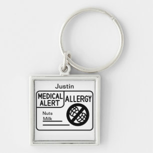 Medical Alert Food Allergy Adults Kids Keychain