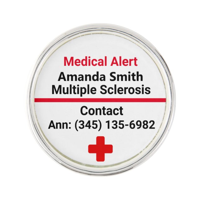 Medical Alert for Multiple Sclerosis Lapel Pin (Front)