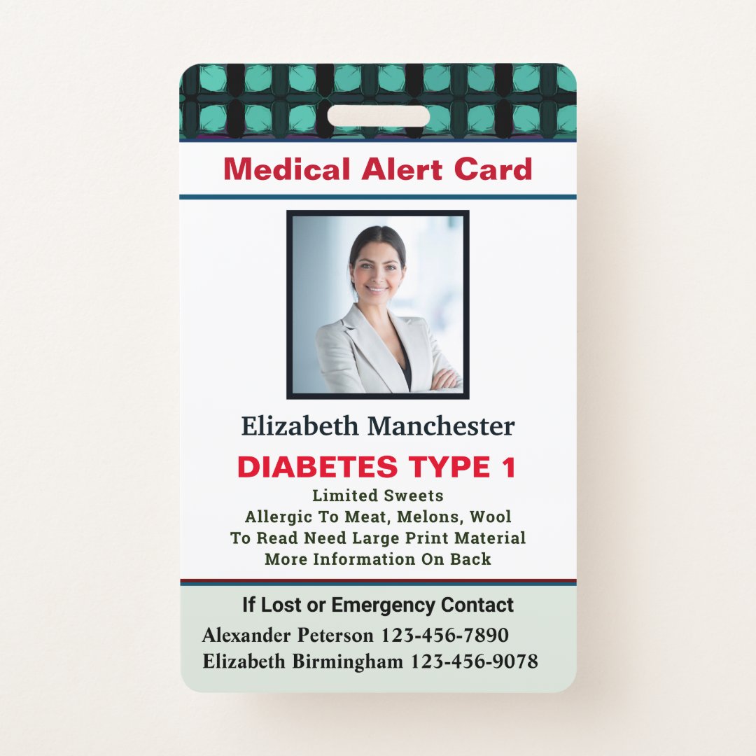 Medical Alert ID Card Photo Name Custom Badge | Zazzle