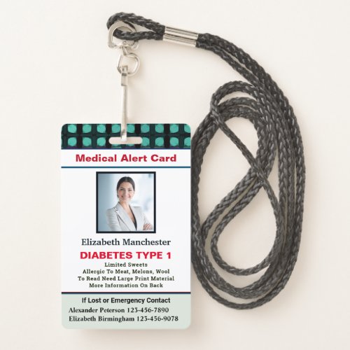 Medical Alert ID Card Photo Name Custom Badge
