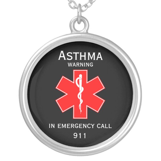 Medical Alert ID Medical Asthma  Silver Plated Necklace (Front)