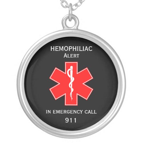 Medical Alert ID Medical Hemophillac  Silver Plated Necklace
