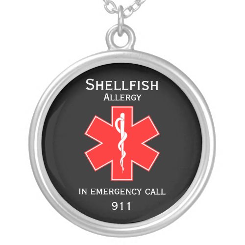 Medical Alert ID Medical Shellfish Allergy Silver Plated Necklace