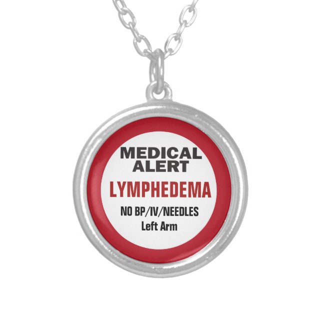 Medical Alert Lymphedema information Silver Plated Necklace (Front)
