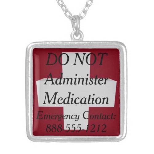 Medical Alert NO MEDICATION Silver Plated Necklace