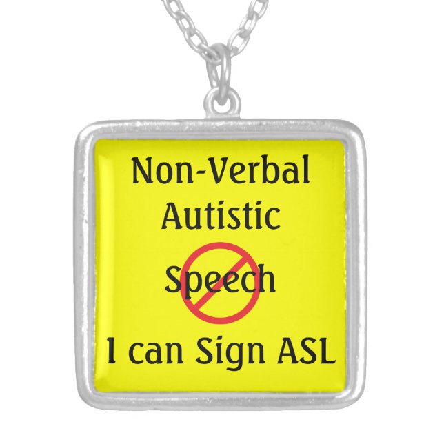 Medical Alert Non Verbal Autistic Silver Plated Necklace (Front)