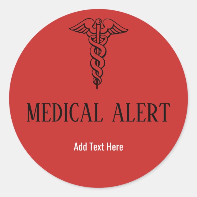 Medical Alert Red Caduceus Symbol Custom Text Classic Round Sticker (Front)