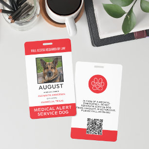 Medical Alert Red Service Dog Photo ID Badge