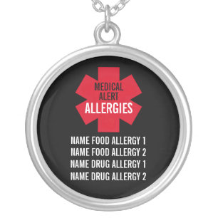 Medical Alert Series Allergies Personalize Silver Plated Necklace