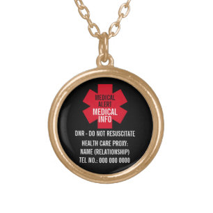 Medical Alert Series Healthcare Proxy Personalize Gold Plated Necklace