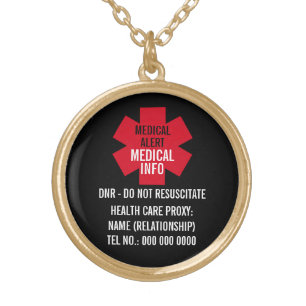 Medical Alert Series Healthcare Proxy Personalize Gold Plated Necklace