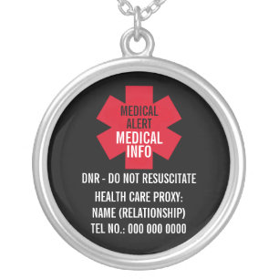 Medical Alert Series Healthcare Proxy Personalize Silver Plated Necklace