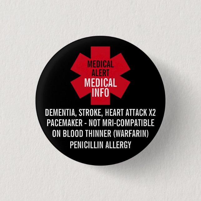 Medical Alert Series Medical Info Personalize Button (Front)