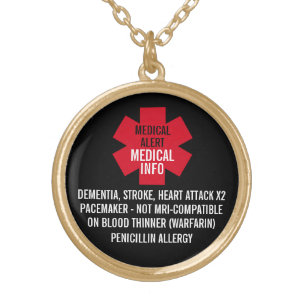 Medical Alert Series Medical Info Personalize Gold Plated Necklace