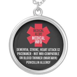 Medical Alert Series Medical Info Personalize Silver Plated Necklace