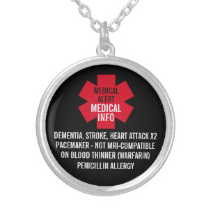 Medical Alert Series Medical Info Personalize Silver Plated Necklace