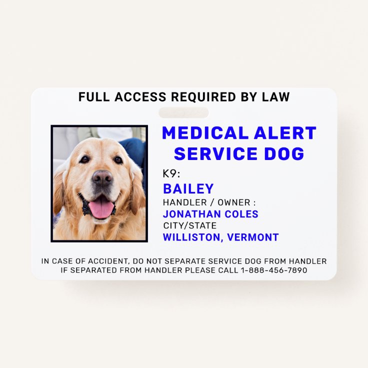 Medical Alert Service Dog Photo ID Badge Zazzle