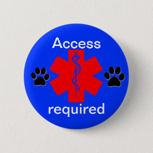 medical alert symbol service dog access required pinback button