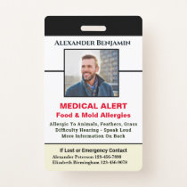 Medical Allergy Alert Emergency ID Photo Custom   Badge