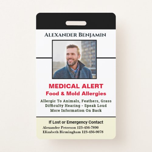 Medical Allergy Alert Emergency ID Photo Custom   Badge
