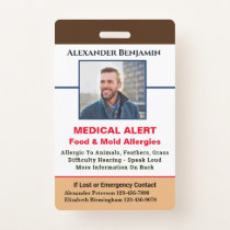 Medical Allergy Alert Emergency Photo Custom  Badge