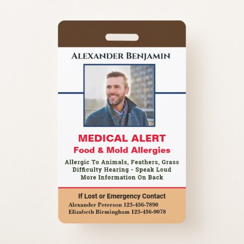 Medical Allergy Alert Emergency Photo Custom  Badge