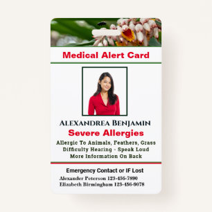 Medical Allergy Alert Emergency Photo Custom ID Badge