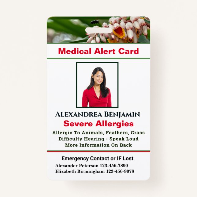 Medical Allergy Alert Emergency Photo Custom ID  Badge (Front)