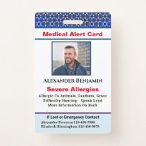 Medical Allergy Alert Emergency Photo Custom ID Badge
