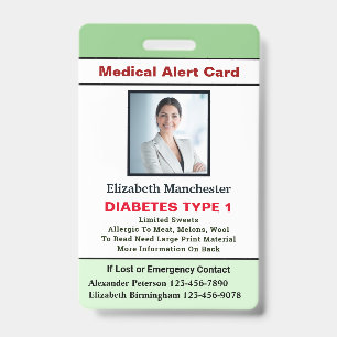 Medical Allergy Alert Emergency Photo Custom ID Badge