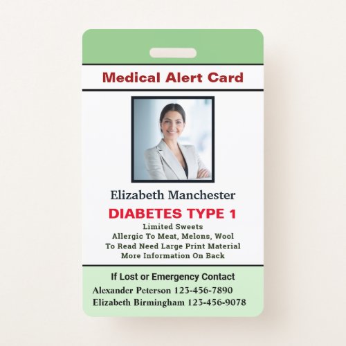 Medical Allergy Alert Emergency Photo Custom ID Badge