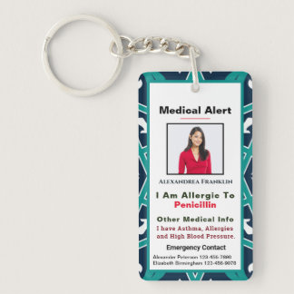 Medical Allergy Emergency Alert ID Contact Custom Keychain