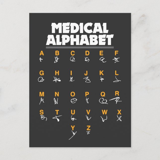 Medical Alphabet For Doctors Nurses Chemists Postcard (Front)