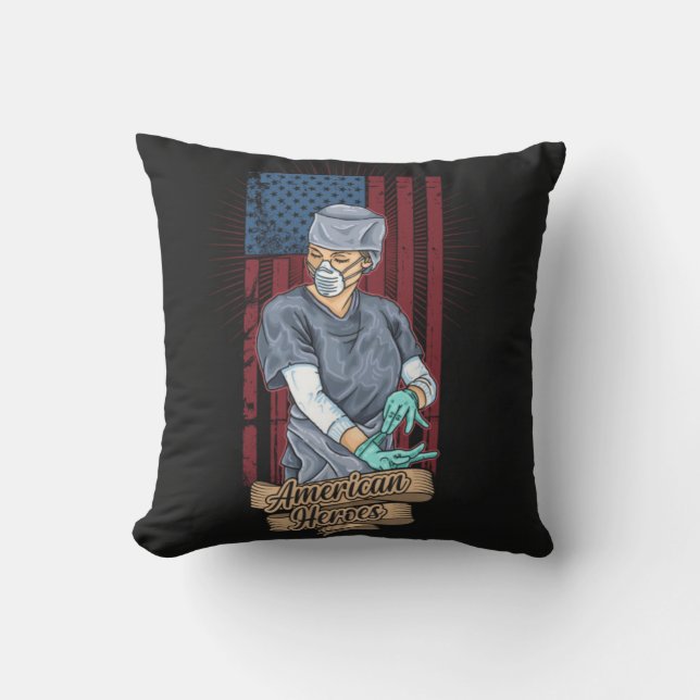 Medical American Heroes Throw Pillow (Front)