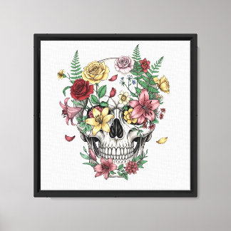 medical anatomy skull flower canvas print