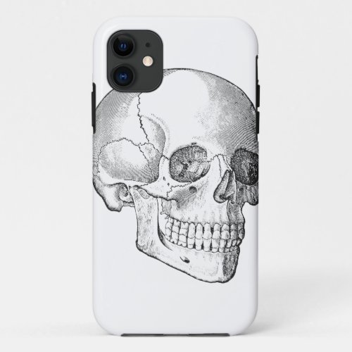 Medical anatomy vintage skull drawing monochrome iPhone 11 case