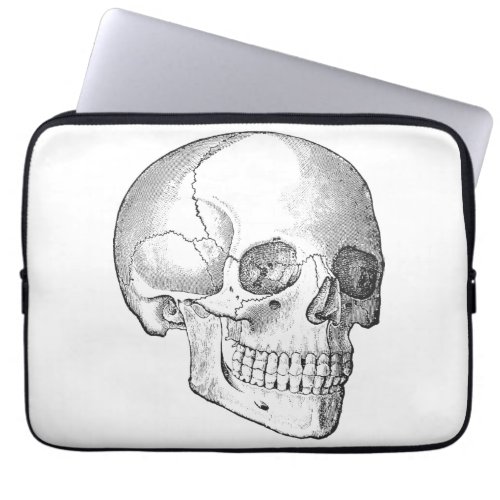Medical anatomy vintage skull drawing monochrome laptop sleeve