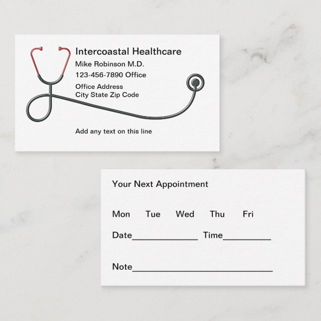 Medical Appointment Business Cards Stethoscope (Front/Back)
