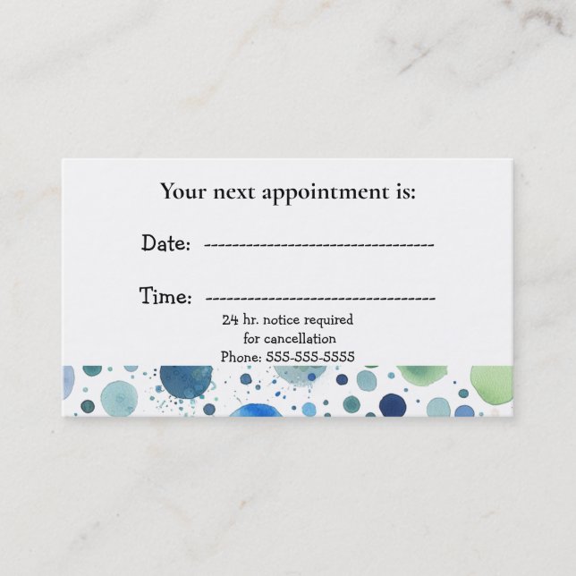 Medical Appointment Card Watercolor Dots (Front)