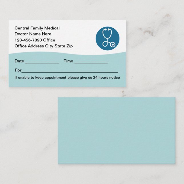 Medical Appointment Reminder Modern Business Cards (Front/Back)