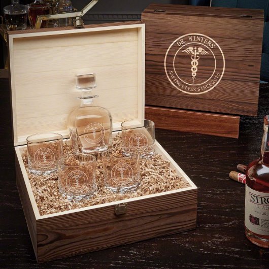 Medical Arts Draper Decanter Set w/ Whiskey Glass (Open)