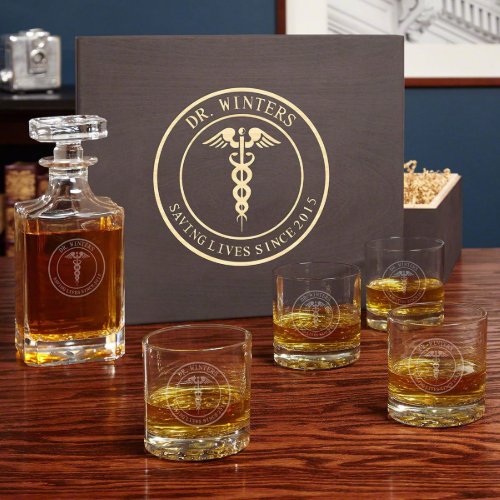 Medical Arts Rocks Glass Set With Carson Decanter 