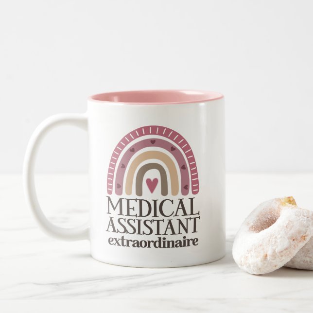 Medical Assistant Appreciation Boho Rainbow Two-Tone Coffee Mug (With Donut)