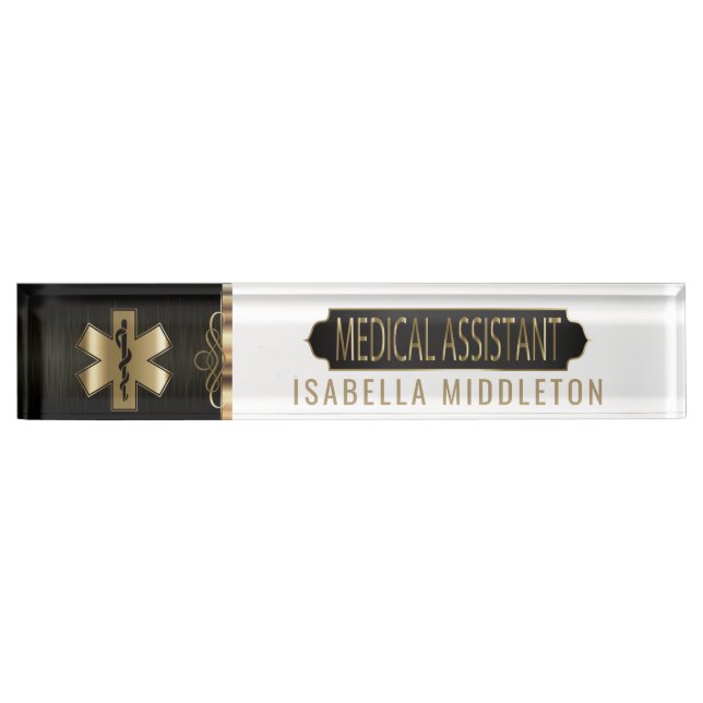 Medical Assistant - Black, White & Gold Desk Name Plate (Front)